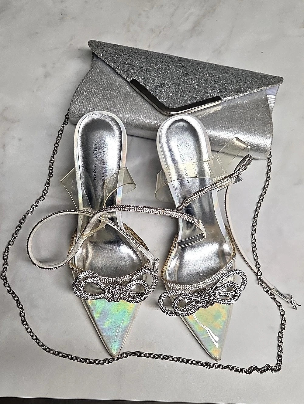Call It Spring Joyride Rhinestone Heels Silver & Clear US 8.5 Worn/Used Once